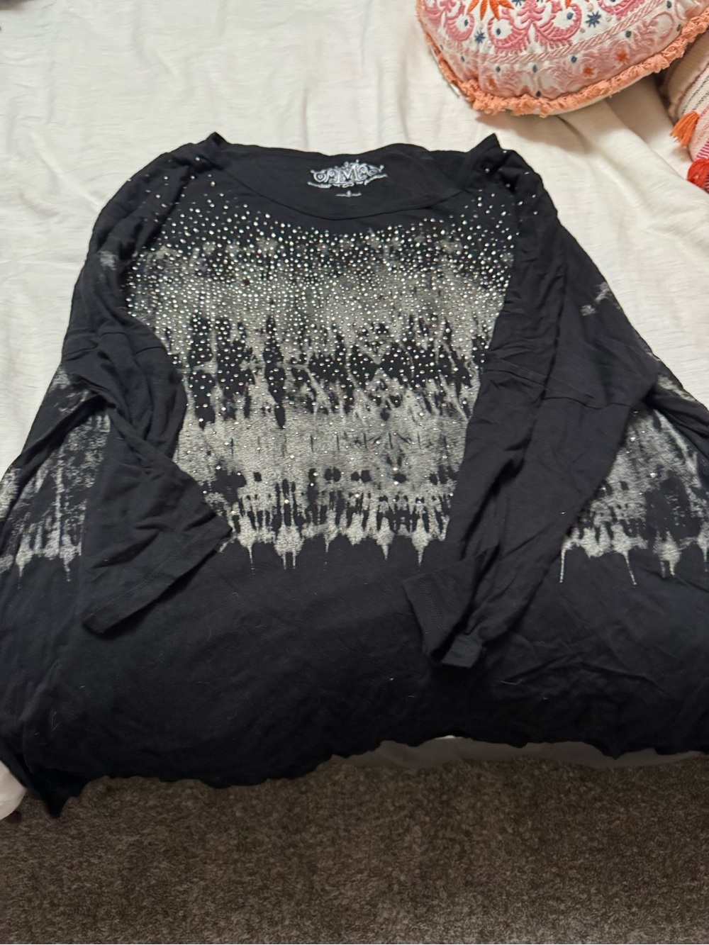 Maurices Black Long-Sleeve Studded Tie-Dye Top